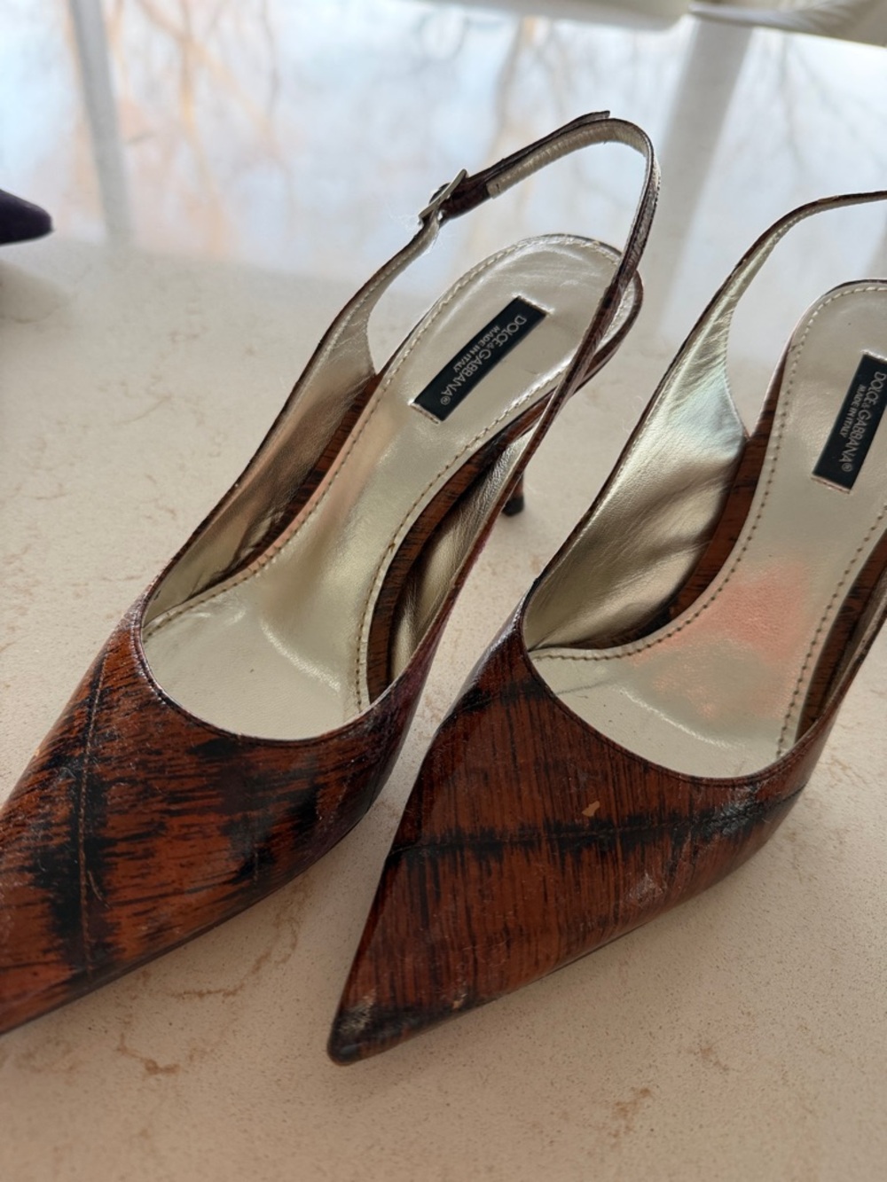 Dolce & Gabbana Brown Pointed-Toe Slingback Pumps